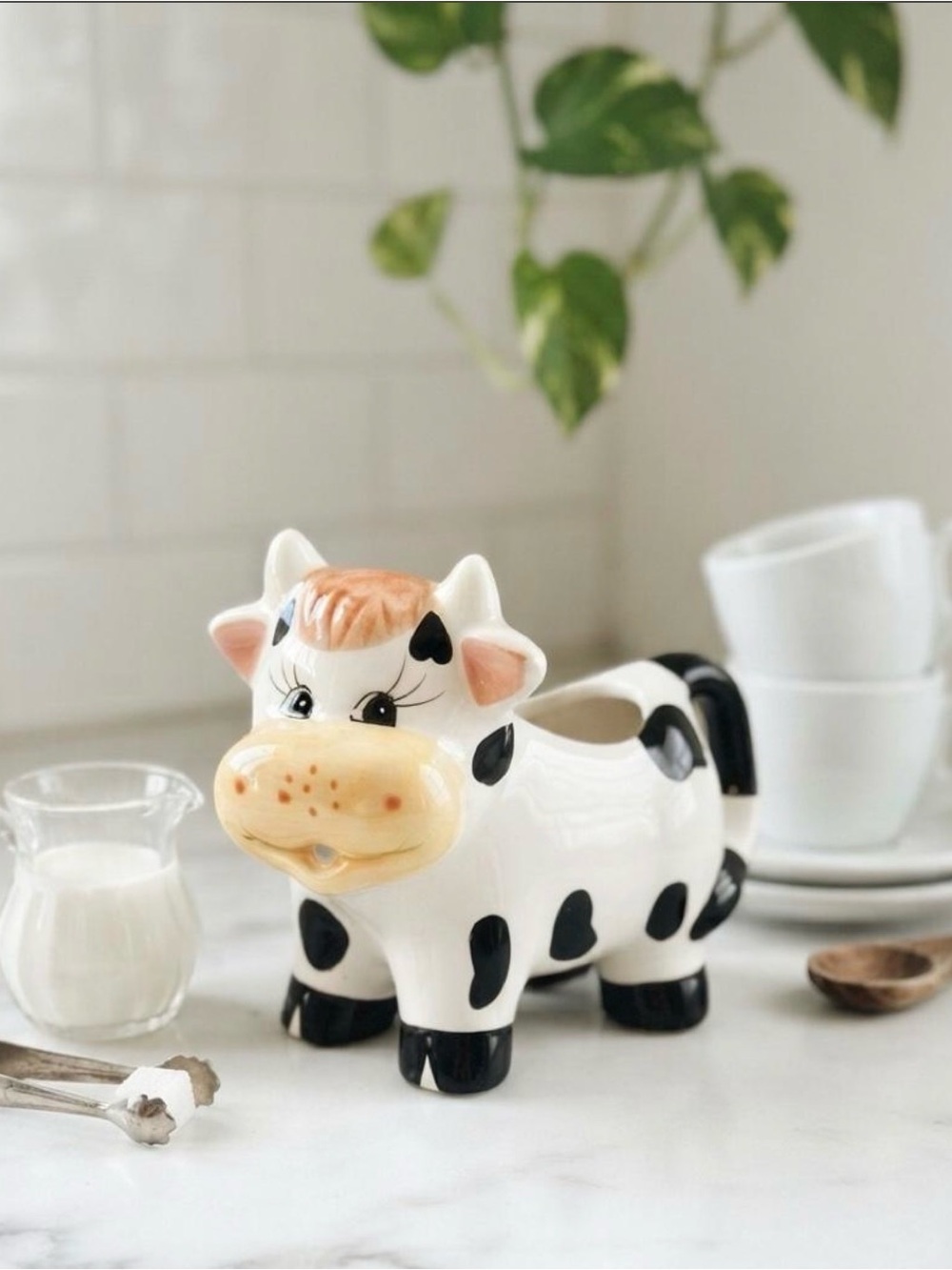Vintage Ceramic Cow Creamer & Planter – Dual-Purpose Farmhouse Decor